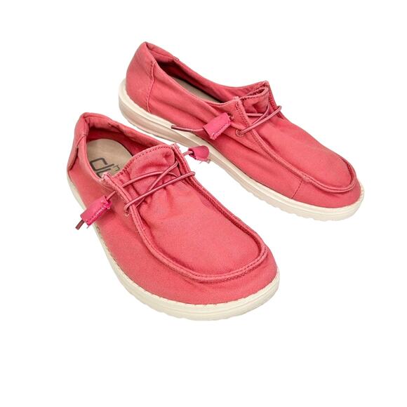 Hey Dude Shoes - Hey Dude Wendy Rose Pink Washed Canvas Slip On Comfort Shoe